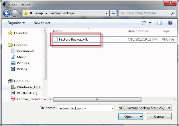Figure 46: Select backup file to import The import process will complete automatically unless