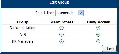 6. Next to each group you want to assign the user to, select Grant Access. Note: The user will inherit the rights assigned to the groups you select.