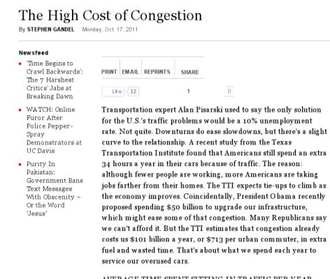 Intelligent Transportation PROBLEM Traffic congestion is a $87.
