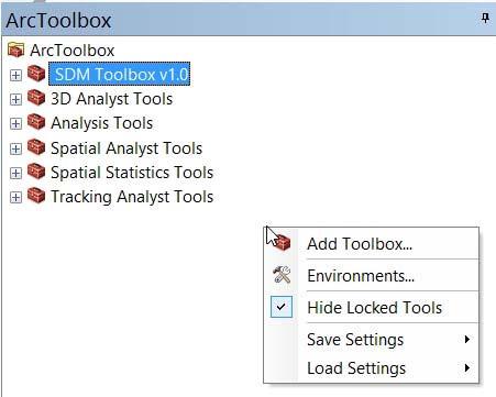 Getting Started Downloading The latest version of the toolbox is available for download at: www.sdmtoolbox.org. This software requires ArcMap 10.1 10.5 with an active Spatial Analyst license (www.