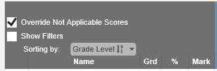 Override Not Applicable Scores The Scores By Class page has an Override Not Applicable Scores option.