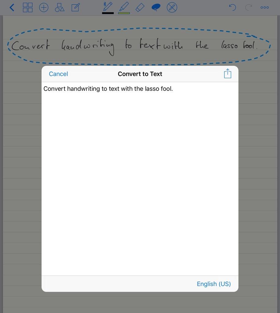 4. HANDWRITING SEARCH & -RECOGNITION CONVERT HANDWRITTEN NOTES TO TEXT Converting 1. Select the lasso tool in the toolbar 2. Select the notes you want to convert 3.