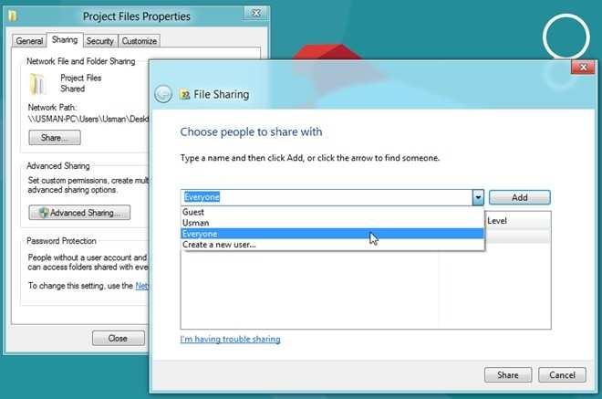 This will add Everyone group in File Sharing list, and allow you to change folder access permission.