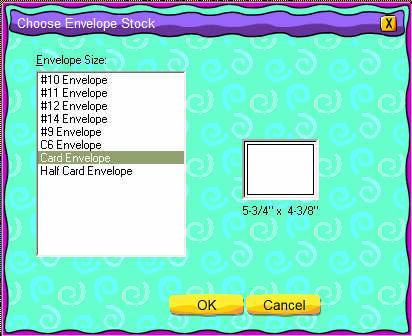 At this screen choose the envelope size to fit your card.