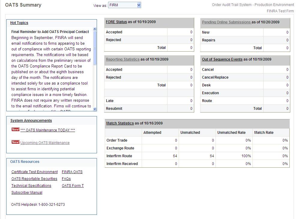 Chapter 2 OATS Summary The OATS Summary page is the home page to the OATS Web Interface. This page presents a summary of all OATS feedback for the most recent data available.