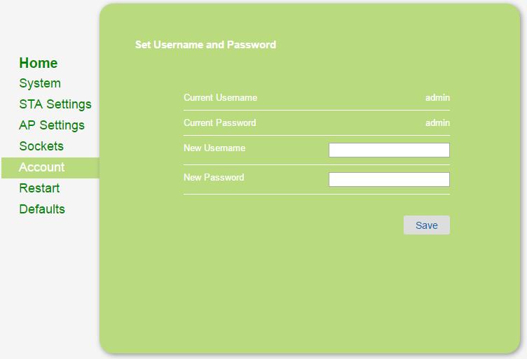 7.6. Account Set the username and password for web server access. Figure 22.