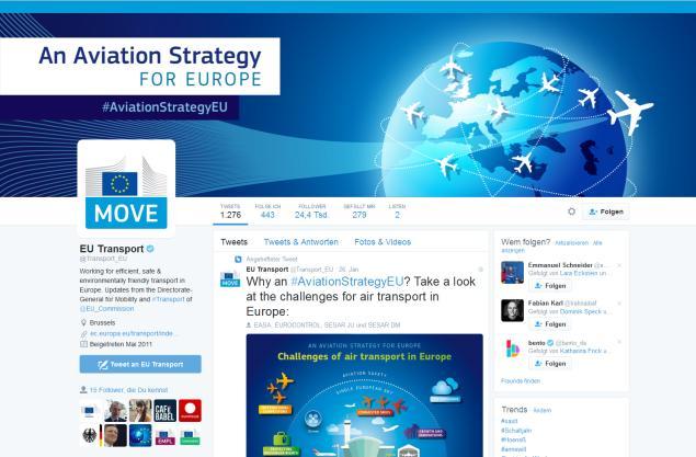 Twitter On the existing Twitter account @Transport_EU, tweets about TEN-T
