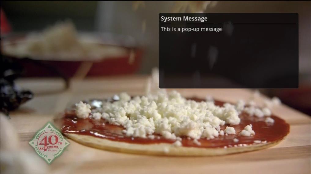 Here is an example of an on-screen System Message on the TV: Recent