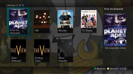 Movies (VOD) The Movies/Video On Demand feature provided by the service allows you to choose from a listing of popular movies/events within the Movies Library.