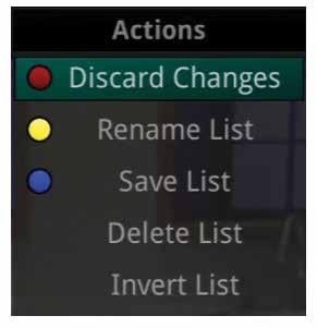Favorite List Actions To view the available Actions associated with each Favorites List, press the Green button on the remote control. The Actions list displays on the right side of the screen.