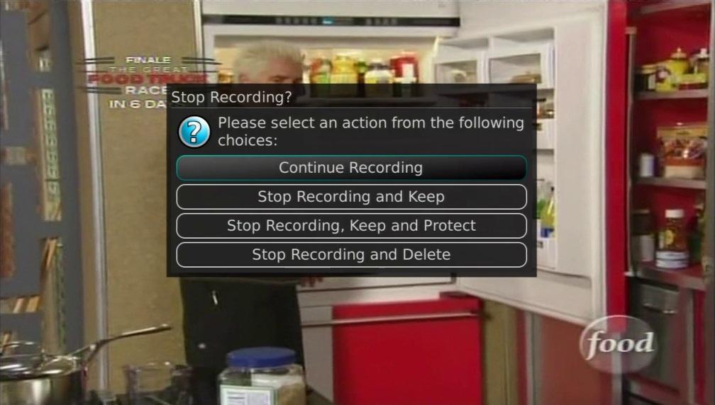The options are: Stop Recording and Keep Saves the recording for future viewing.
