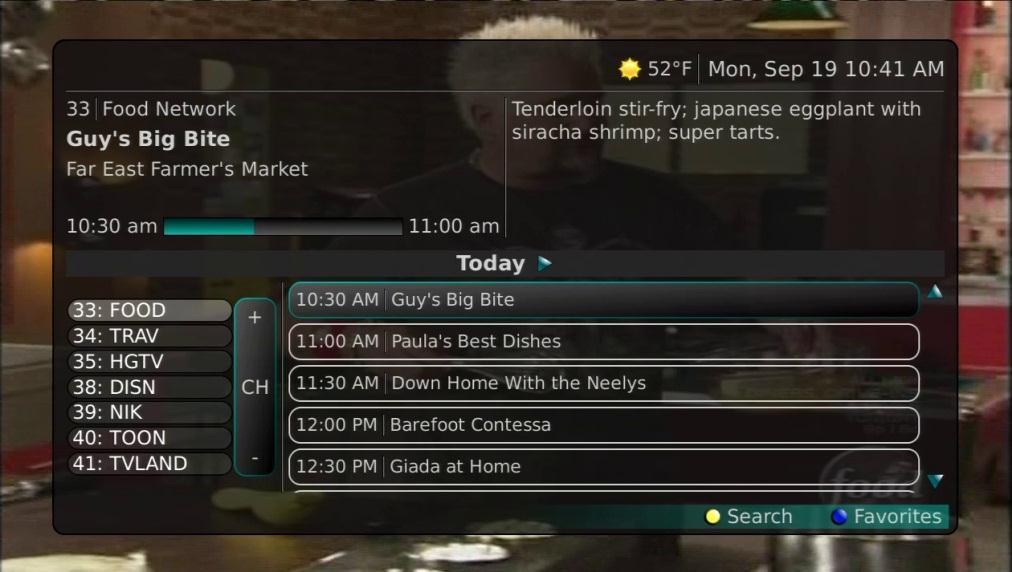If you arrow to the right, highlight Channel Guide and press the OK button, you can view the channel guide.