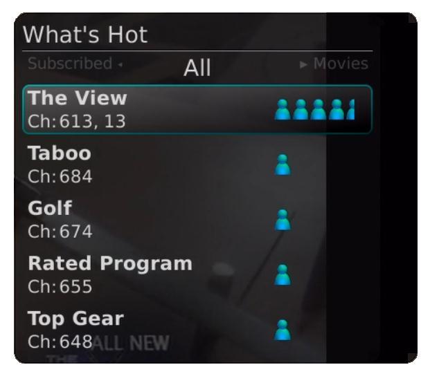 What s Hot Application The What s Hot application allows you to view local area real time information about what others in your local area are watching.