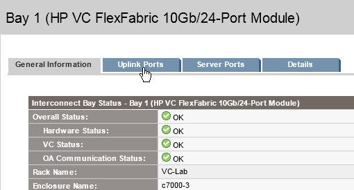 2. Select one of the VC modules 3. Click on Uplink Ports tab 4.