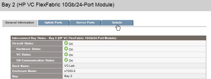 3. Click on the Details tab. 4. Then select the FIP Snooping tab. 5. This page displays the FIP Snooping information for the specified interconnect module.
