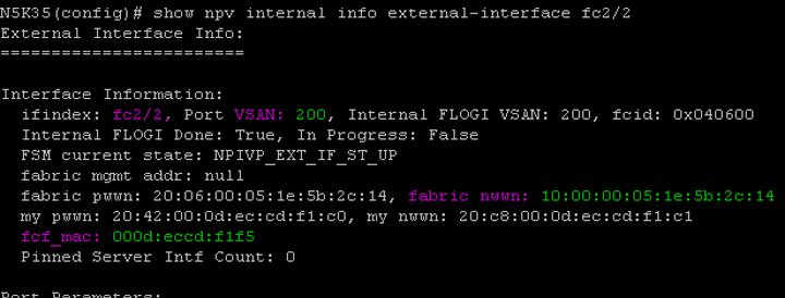 commands provides Fabric management IP address (only available with MDS switches) the VSAN number, the FCF MAC address and the Fabric WWN.