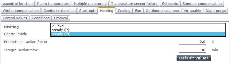 Temperature control (heating/cooling) (as per VDI 3813) Temperature control determines the control outputs for the heating and cooling sequences.