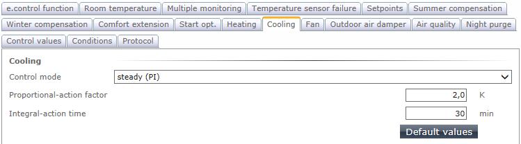 The setting for the 2nd heating sequence is selected on the "Heating" tab: Cooling sequence To control the cooling sequence you can choose between a 2-point algorithm, a P algorithm or a Pl algorithm.