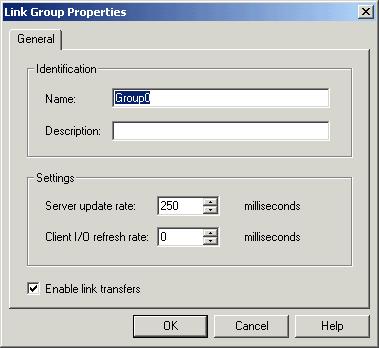 About the LinkGroup Name - Enter the string that will represent the data available from this group. Each link group name must be unique in a LinkMaster application.