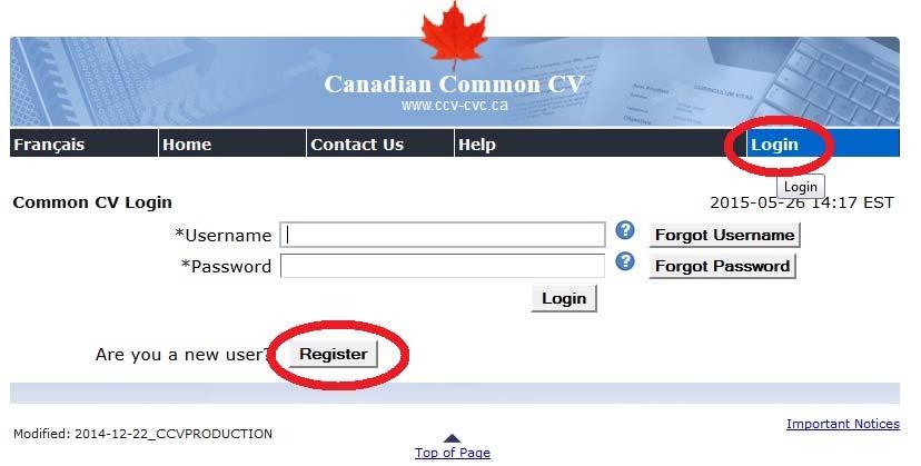 Entering an NSERC CCV: Step by Step Last updated May 18 2017 1. Go to CCV Login Page 2. Note that usernames and passwords from other NSERC sites won t work on the CCV site.