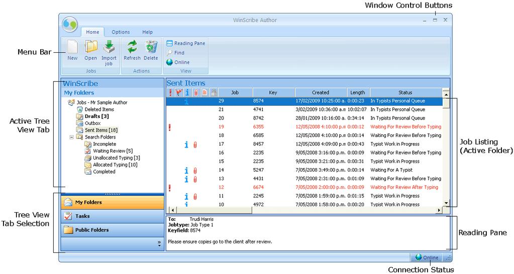 WinScribe Author Control Panel This topic describes the functions available on the main WinScribe Author control panel