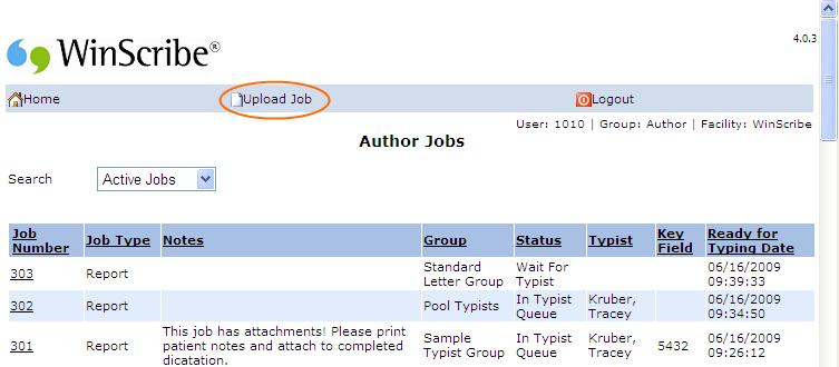 Uploading Jobs Authors can upload audio files using the Web Manager facility.