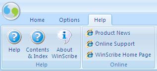 The Help Menu The Help menu enables you to access information on using WinScribe Author. Button Description Opens the WinScribe Author online help.