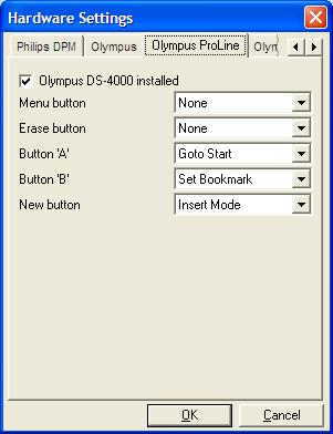 Olympus ProLine You can configure the Olympus DS4000 for use with WinScribe. First install the driver software that comes with the device. Then configure the device as follows: 1.