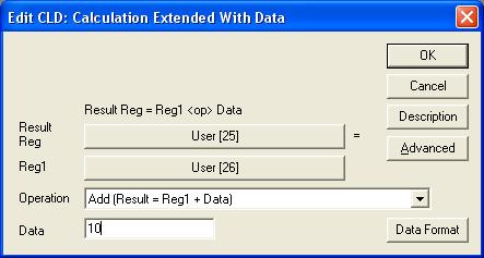 CLD:Calculation Extended with Data CLX:Calculation Extended Overview The CLD/CLX commands provides basic math, logic and other functions using Data Registers with the second Parameter being a