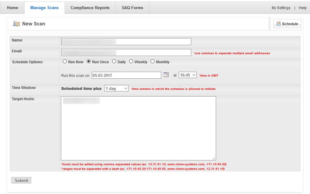 The New Scan settings window will be displayed to enable you to schedule your Rescan. 6. Set up and Submit the Rescan.