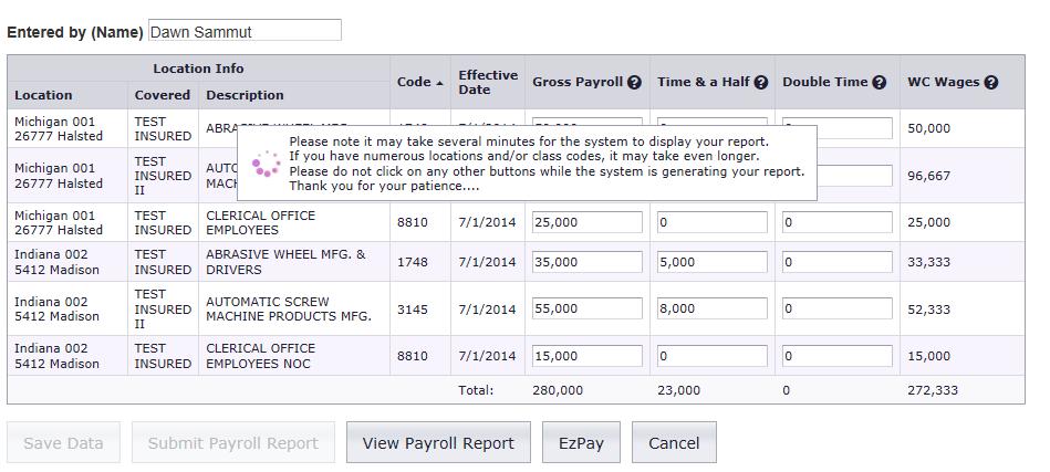 VIEW PAYROLL REPORT This screen displays while your payroll report is being generated.