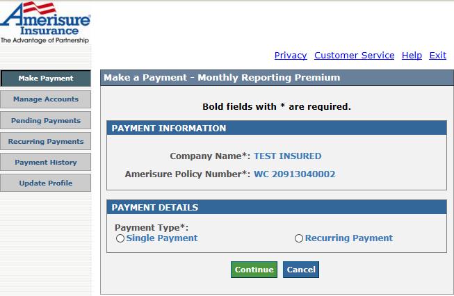 MAKE PAYMENT As a registered ezpay user, the Payment Information section provides information about your monthly reporting payments.