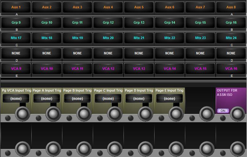 Output fader pages> Input and Output fader pages can be isolated separately. The isolation is global for each type of fader page and is not channel or page-type specific.