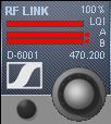 Sennheiser 6000 Mic Monitoring RF LINK displays detailed view of RF signal strength for Antennas A & B, transmitter frequency and specific to Sennheiser the Link Quality Indicator (LQI), in %, which