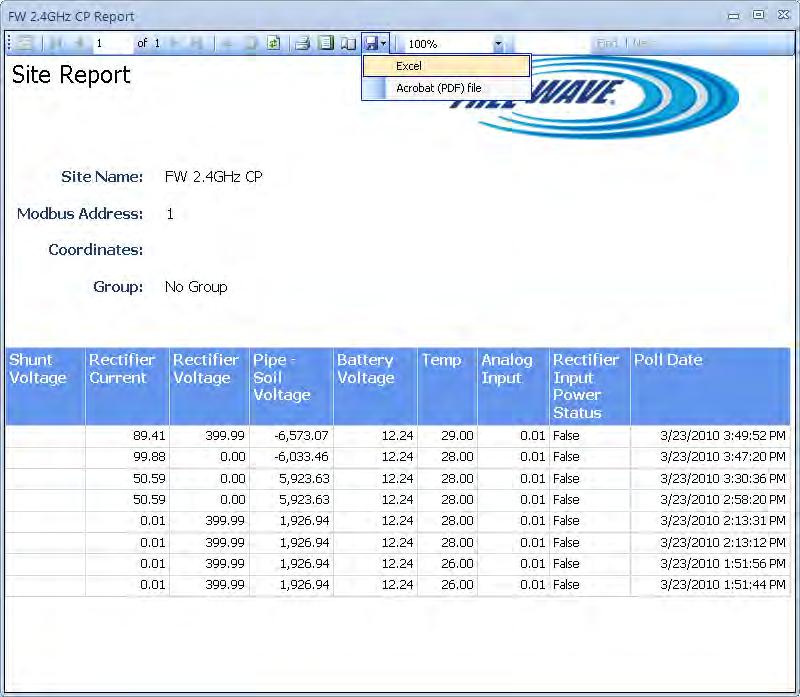 Excel spreadsheet, click the disk icon on the report.