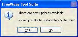 Updates The Update application lists the most current release notes and allows the user to update Tool Suite to the latest software versions.