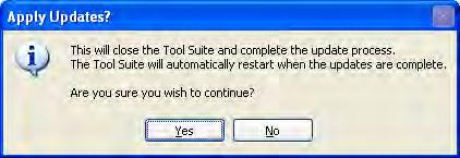 If you would like Tool Suite to automatically download the update, click Yes. The user is then automatically taken to the Updates Application and Tool Suite downloads the update.