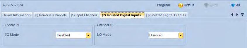 IO Serial Base & Expansion Module Isolated Digital Inputs Menu (2) The Isolated Digital Inputs Menu corresponds and programs channels 9 and 10 of the IO