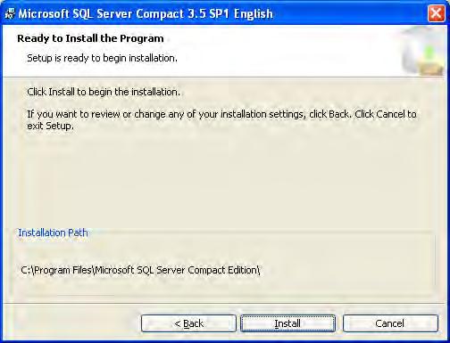 c. Once confirmation is received that Microsoft SQL Server Compact is