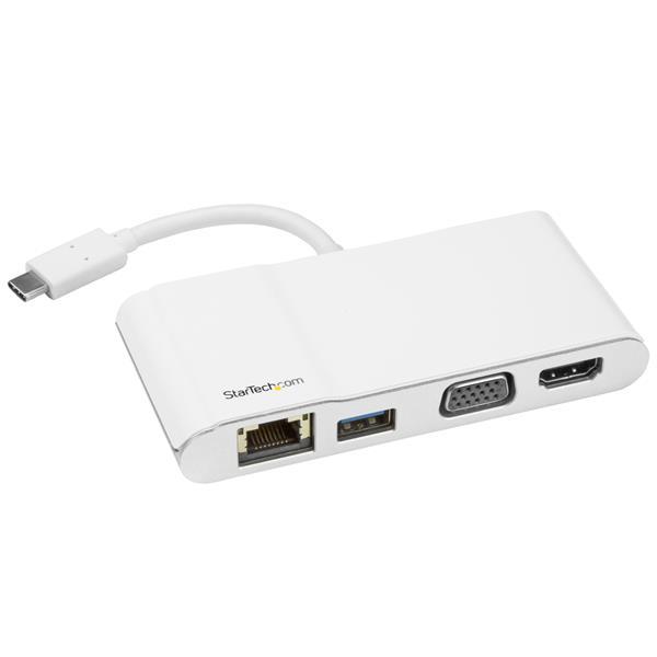 USB-C Multiport Adapter for Laptops - 4K HDMI or VGA - GbE - USB 3.0 - White and Silver Product ID: DKT30CHVW Expand the connectivity of your USB-C enabled laptop.