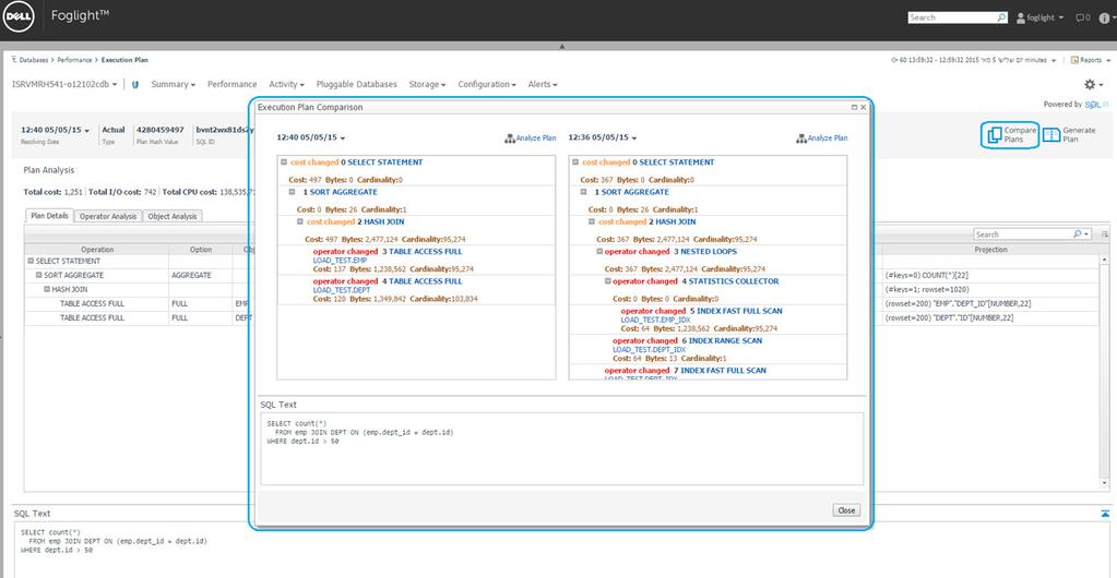 Figure 7. Foglight s PI makes it easy to compare execution plans by highlighting both operational and cost differences.
