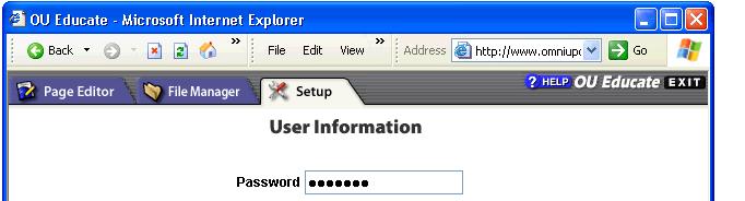The Setup Tab The Setup Tab is used to edit basic account information. Account Information This button allows you to change your password, external e-mail address, and contact phone number.