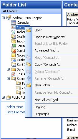 6. Choose OK. Note You can copy a private folder to a public folder to quickly start a public folder with existing items. For information about how to copy a folder see below.