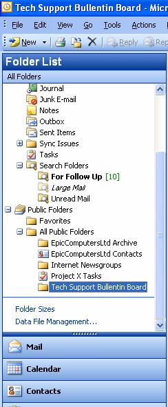 6. The New Folder will appear in the Public Folder list Posting a Message on the Bulletin Board 1. Open the Bulletin Board folder 2. Click the New button on the toolbar 3.