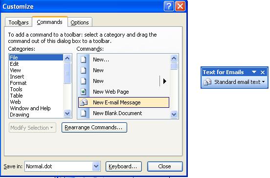 Using AutoText entries in an email 1. Display your custom toolbar in Word 2. Click the New E-mail message button 3.
