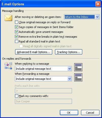 Send Options 1. On the Tools menu click on Options and then on the E-Mail Options button.