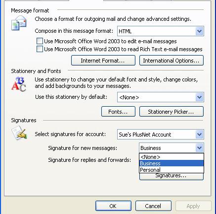 down arrow to the right of Signature for New Messages and then choose None, and then click OK.