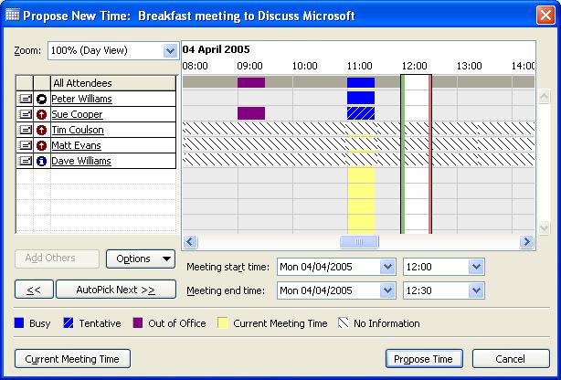 Proposing a New Time If you cannot make a meeting, then you can propose a new time and send this to the other attendees: 1.