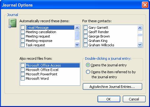 In the Automatically Record These Items box, select the check boxes for the items you want automatically recorded in Journal. 3.