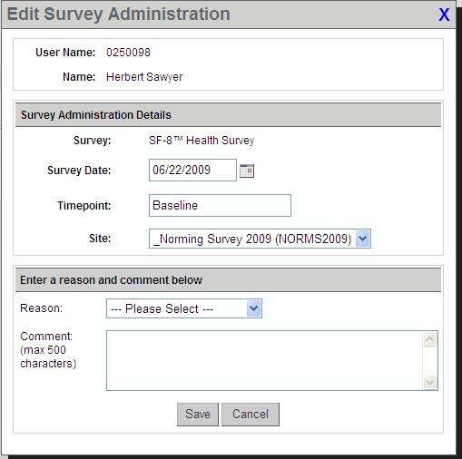 Smart Measurement System Page 22 To Edit a Survey 1. From the Survey Results pane, identify the survey using the Survey, Survey Date and Timepoint columns. 2. Click on the Edit Survey Link. 3.
